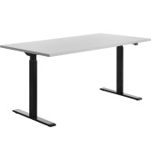 Sitz-Steh-Schreibtisch E-Table, elektrisch höhenverstellbar, 70-120cm (H), 160x80cm (BxT), rechteckig, lichtgrau / schwarz