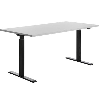 Sitz-Steh-Schreibtisch E-Table, elektrisch höhenverstellbar, 70-120cm (H), 160x80cm (BxT), rechteckig, lichtgrau / schwarz