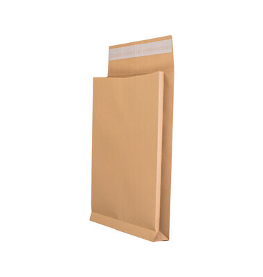 Faltentaschen 30021153, C4, mit Fenster, 40mm-Falte, haftklebend, 140g, braun