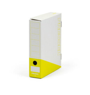 Archivbox, F75, Klappdeckel, A4, 7,5 x 26 x 32,5 cm, weiß/gelb