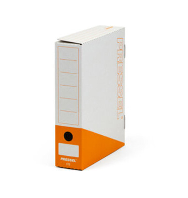 Archivbox, F75, Klappdeckel, A4, 7,5 x 26 x 32,5 cm, weiß/orange