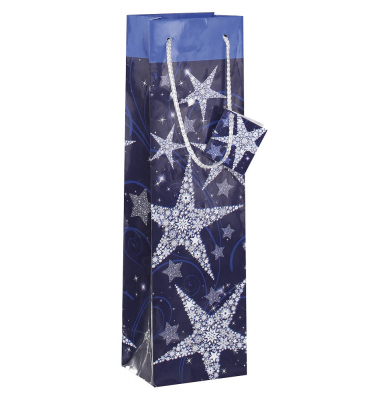 Geschenktragetasche für 1 Flasche Shining Stars blau Motiv 10x8x35cm