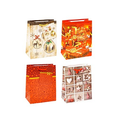 Geschenktasche 83029-SG Weihnachten Serie 9, Weihnachten, Baumwollkordel, 4 Motive sortiert, 11cm x 14cm