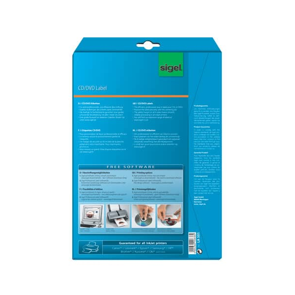 9 Stück Sigel LA501 1,7cm 50Et. 25BL CD/DVD-Etikett D 11,7cm weiß 4004360908385 Sigel