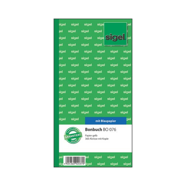 25 Stück Sigel Bonbuch BO076 gelb 360 Abrisse 2x60 Blatt 105x200 4004360920370 Sigel