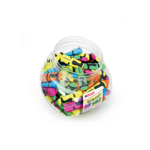 100 Stück Edding Textmarker Textmarker Display edding mini highlighter, 51641, Schraubglas, 5-farbig sortiert, transparent, 1-3mm Keilspitze 4004