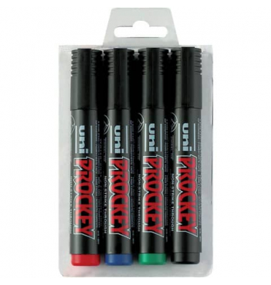 Flipchartmarker-Set Uni Prockey PM, 159004, Packung, rot,blau,gr&uuml;n,schwarz, 3-6mm Keilspitze