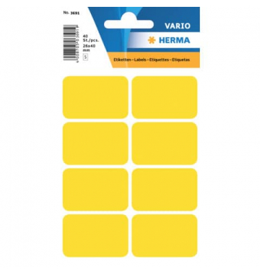 Etiketten Vario 3691, gelb, 26x40mm, rechteckig