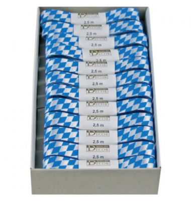 Zierband 147215871525, Bayernraute, 15mm x 2,5m, weiß/blau