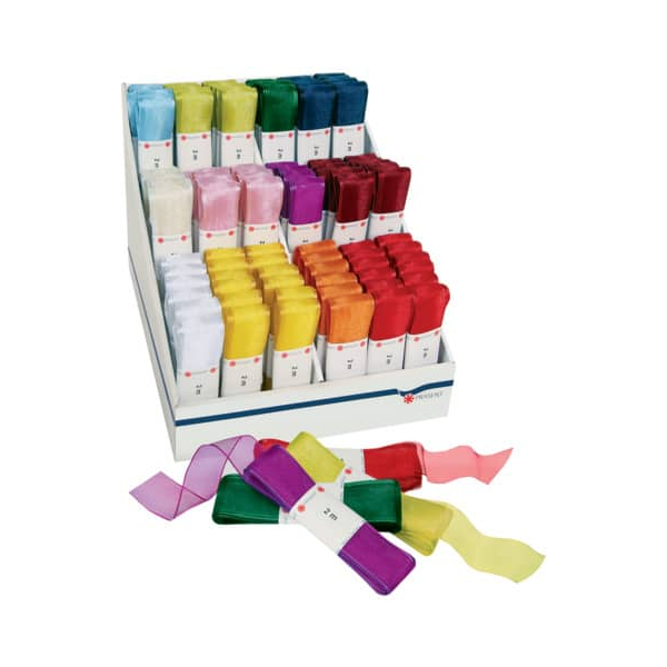 96 Stück Präsent Zierband 5502-099, uni, 25mm x 2m, farbig sortiert 4009236049582 Head 2 Meter