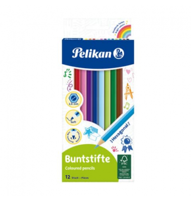 Farbstifte-Set Standard lang BS12LN, 724005, 12-farbig sortiert, sechskant, Packung