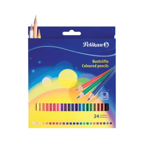 5 Stück Pelikan Farbstifte-Set Standard lang BS24LN, 724013, farbig sortiert, sechskant, Packung 4012700724014 Pelikan 24 Stück