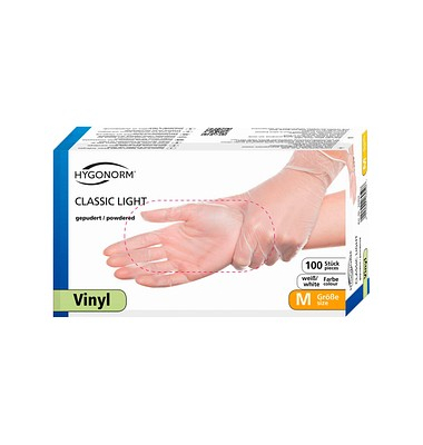 Einweghandschuhe Hygonorm Classic Light, Vinyl, lebensmittelecht, transparent, Größe 8 / M,