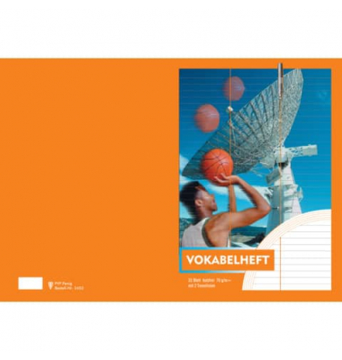 Vokabelheft 2452, Lineatur 54 / liniert / 3 Spalten, A4, 70g, orange, 32 Blatt / 64 Seiten