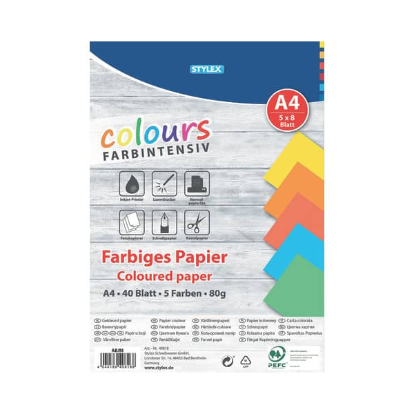 4044186408188 - Kopierpapier Toppoint Colours 40818 farbig sortiert intensiv A4 80g 5x 8 Blatt 4044186408188 40 Blatt