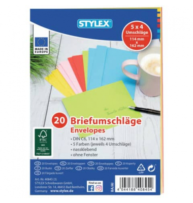 Designbriefumschlag Toppoint 40845, C6, nassklebend, 80g, farbig sortiert