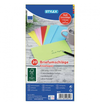 Designbriefumschlag Toppoint 40855, Din Lang, nassklebend, 80g, farbig sortiert