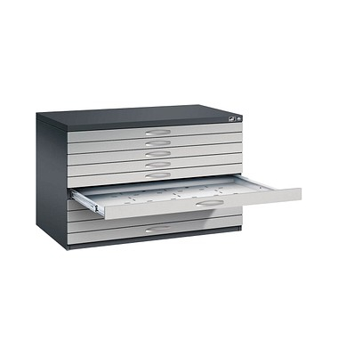 7100 Planschrank silber/schwarz 10 Schubladen