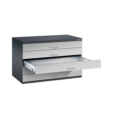 7100 Planschrank silber/schwarz 5 Schubladen
