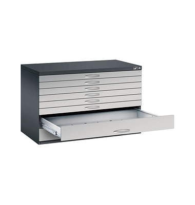 7100 Planschrank silber/schwarz 8 Schubladen