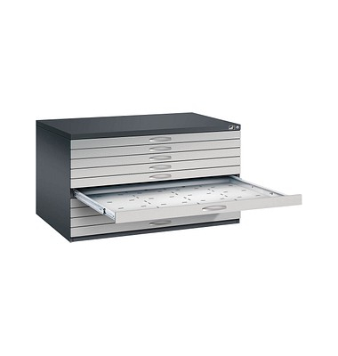 7200 Planschrank silber/schwarz 10 Schubladen