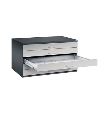 7200 Planschrank silber/schwarz 5 Schubladen
