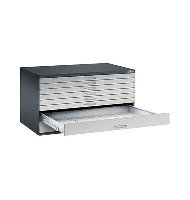 7200 Planschrank silber/schwarz 8 Schubladen