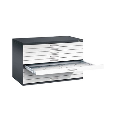 7100 Planschrank weiß/schwarz 10 Schubladen