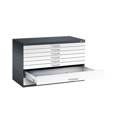 7100 Planschrank weiß/schwarz 8 Schubladen