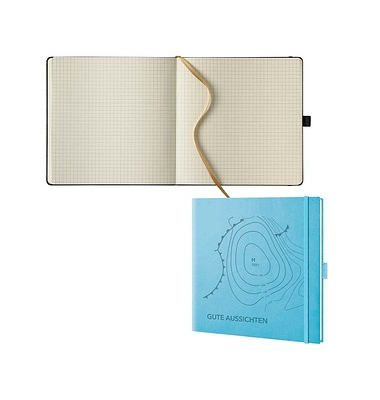 Notizbuch 40044-25-917, Gute Aussichten, blau, 17,5x17,5cm, kariert, 80g, 120 Blatt / 240 Seiten
