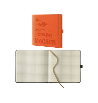 Notizbuch 40044-25-452, 'MACHEN', orange, 17,5x17,5cm, kariert, 80g, 120 Blatt / 240 Seiten