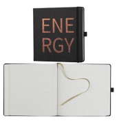 Notizbuch 40044-25-464, ENERGY, schwarz, 17,5x17,5cm, kariert, 80g, 120 Blatt / 240 Seiten