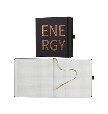 Notizbuch 40044-25-464, ENERGY, schwarz, 17,5x17,5cm, kariert, 80g, 120 Blatt / 240 Seiten