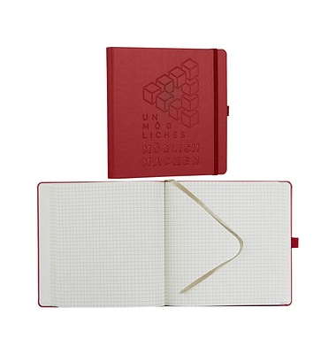 Notizbuch 40044-25-757, unmögliches möglich machen, rot, 17,5x17,5cm, kariert, 80g, 120 Blatt / 240 Seiten