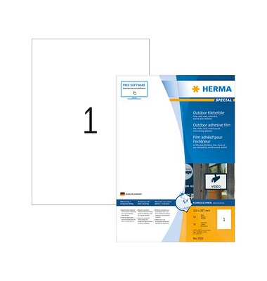 Herma 9501 Etiketten (A4) 210 x 297 mm Polyethylenfolie Weiß 50 St. Permanent Universal-Etiketten, Wetterfeste