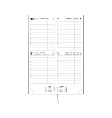 Buchkalender 801-0703, Recycling, farbig sortiert, 2 Tage / 1 Seite, 10,4x29,6cm, 2025