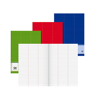 Vokabelheft 10-43735, Lineatur 54 / liniert / 3 Spalten, A4, 80g, farbig sortiert, 32 Blatt / 64 Seiten