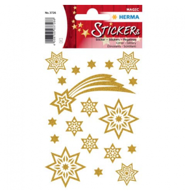 3726 Glitter Weihn.Schmucketikett Sterne