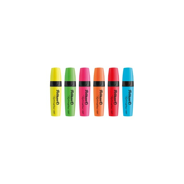 5 Stück Pelikan Textmarker 490, 814065, Etui, 6-farbig sortiert, 1,2-5mm Keilspitze 4012700814067 Pelikan 6 Stück