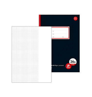Schulheft 734012201 Style, Lineatur 26a / kariert mit wei&szlig;em Rand / keine, A4, 90g, schwarz, 20 Blatt / 40 Seiten