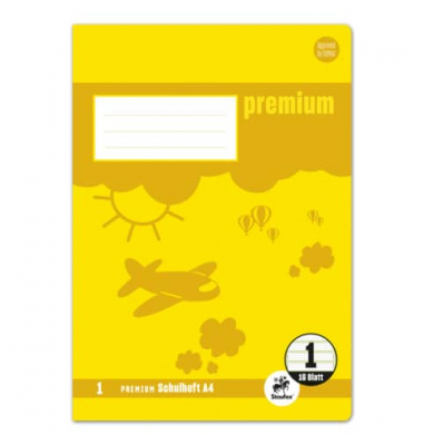 Schulheft 734010331 Premium, Lineatur 1 / Schreiblern-Lineatur / keine, A4, 90g, gelb, 16 Blatt / 32 Seiten