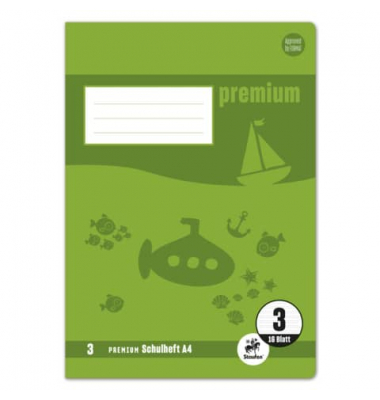 Schulheft 734010333 Premium, Lineatur 3 / Schreiblern-Lineatur, A4, 90g, grün, 16 Blatt / 32 Seiten