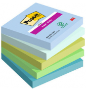Haftnotizen 654-5SS-OAS, Super Sticky Notes Oasis Collection, 76x76mm, farbig sortiert (denimblau/mint/limonengr&uuml;n/immergr&uuml;n/see