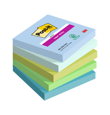 Haftnotizen 654-5SS-OAS, Super Sticky Notes Oasis Collection, 76x76mm, farbig sortiert (denimblau/mint/limonengr&uuml;n/immergr&uuml;n/see