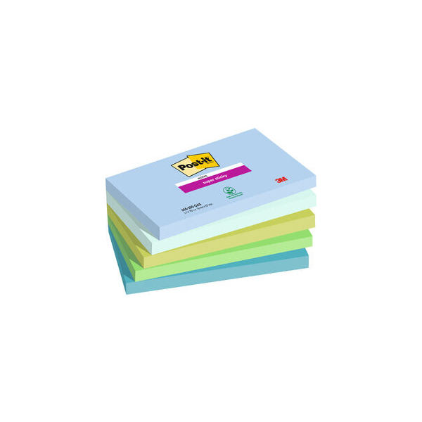 Post-it Haftnotizen 655-5SS-OAS, Super Sticky Notes Oasis Collection, 127x76mm, farbig sortiert (denimblau/mint/limonengrün/immergrün/seeglasgrün), re