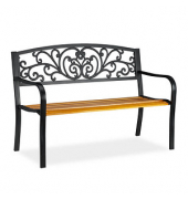relaxdays 10030990_0 Gartenbank schwarz/braun Metall 127,0 cm