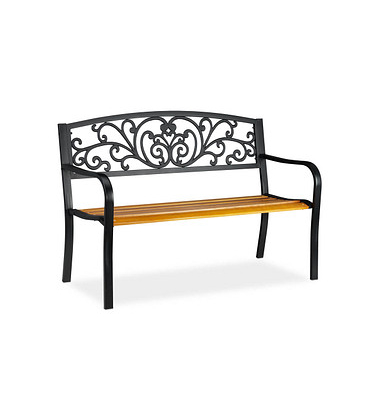 relaxdays 10030990_0 Gartenbank schwarz/braun Metall 127,0 cm