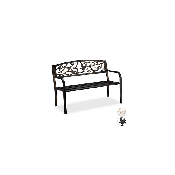 4052025909000 - Gartenbank Vögel Muster 2-Sitzer Vintage Garten & Balkon Stahl Sitzbank 87x127x57 cm schwarz bronze - Relaxdays 4052025909000 - Gartenbank Vögel Muster 2-Sitzer Vintage Garten & Balkon Stahl Sitzbank 87x127x57 cm schwarz bronze - Relaxdays