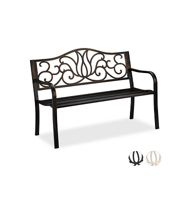relaxdays 10030988_1254 Gartenbank schwarz/bronze Metall 127,5 cm