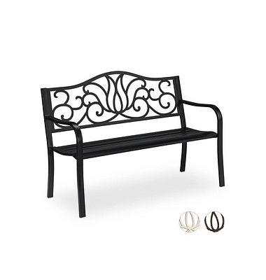 relaxdays 10030988_46 Gartenbank schwarz Metall 127,5 cm